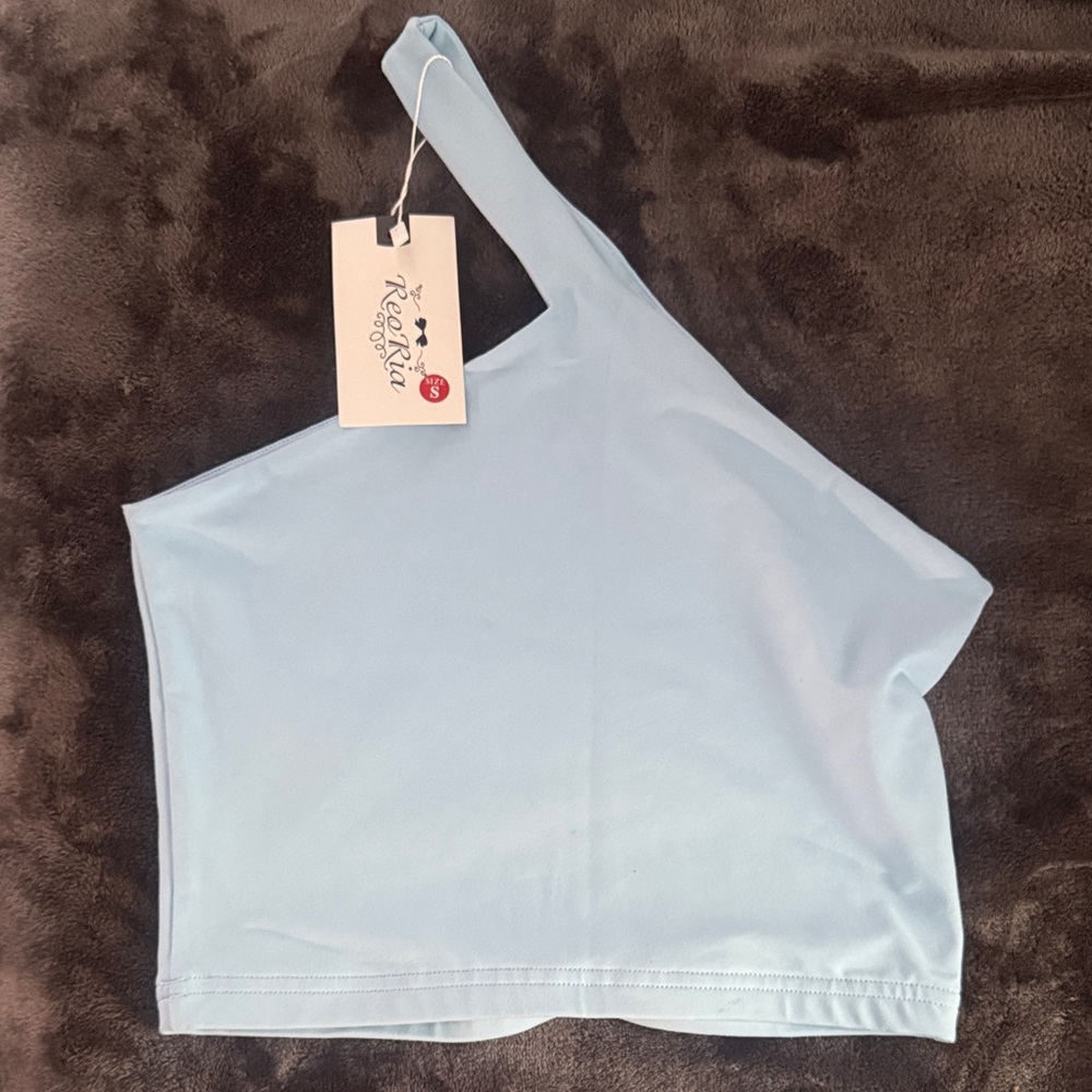 ReoRia Light Blue One-Shoulder Tank Top